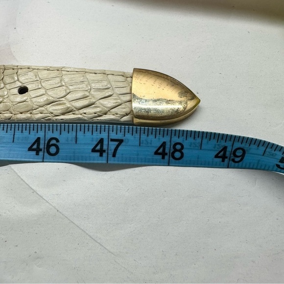 Vintage El General Genuine Caiman Skin Belt Cream Gold Metal Lion Western 40 main image 15